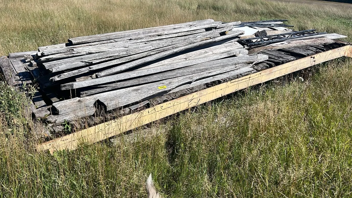OFFSITE - 18’ home made trailer with 4’ beaver tail
And assorted lumber