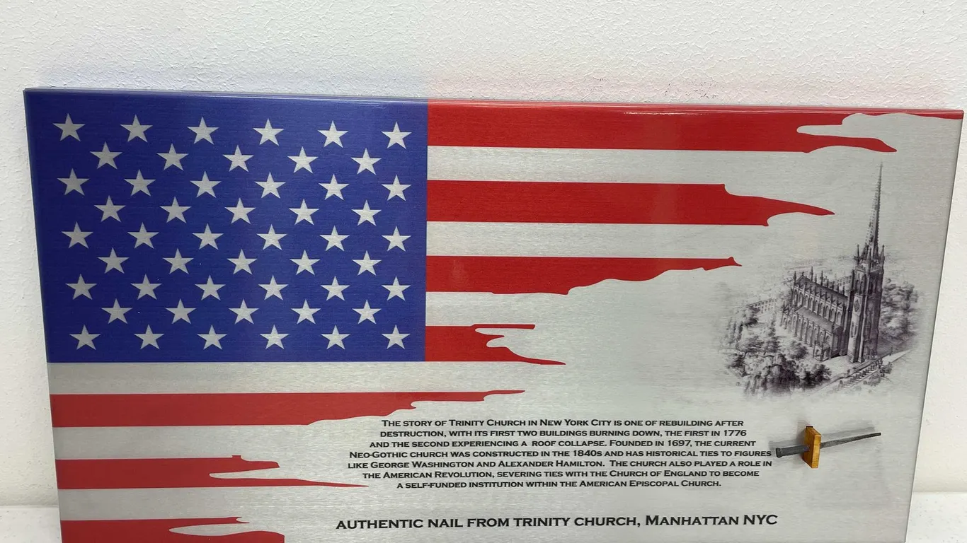 Sheet Metal American Flag with Nail from Trinity Church