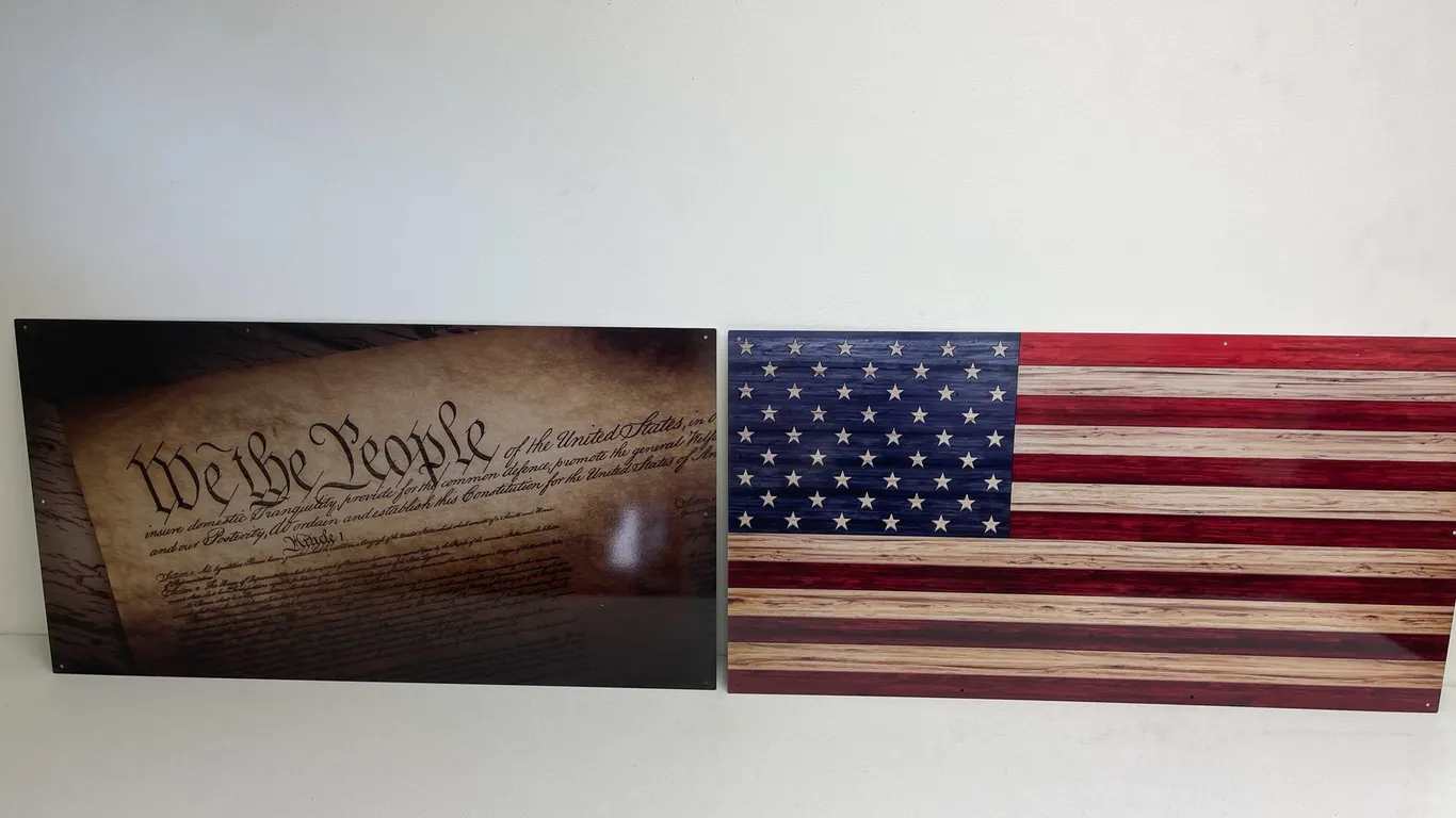 American Flag and We The People Sign