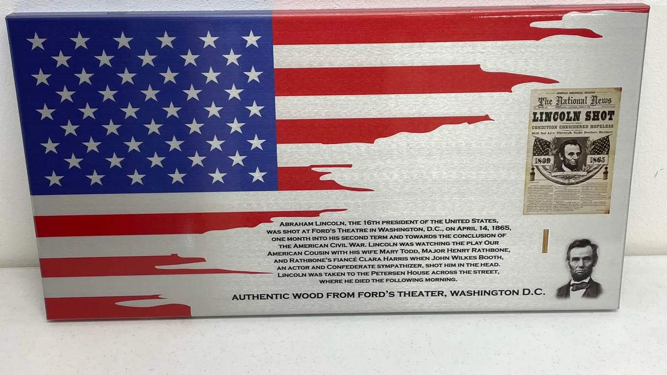 Beveled Edge Metal American Flag with Abraham Lincoln
