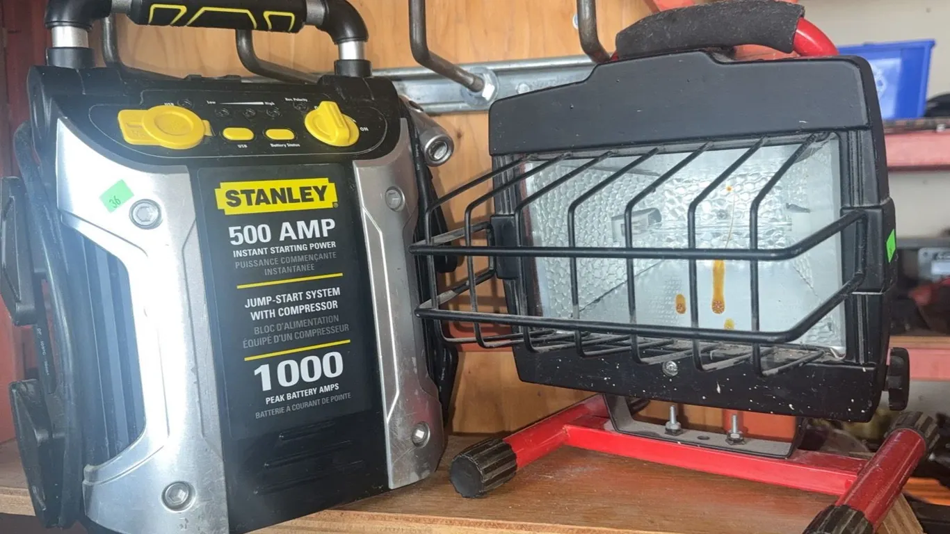 Stanley 1000 Peak Amp Jump Starter With Compressor and Portable Work Light
