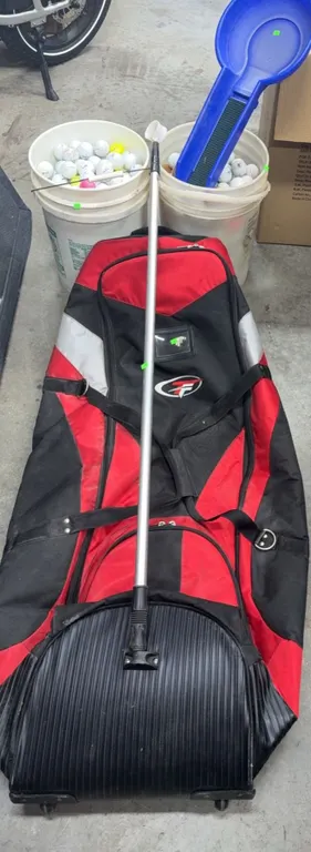 Golf Travel Bag, Two Buckets of Golf Balls, Ball Retriever