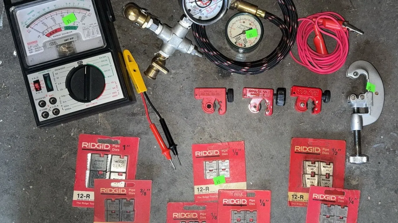 RIDGID 12-R Die Heads, GMT-41P Multimeter, and Tubing Tools