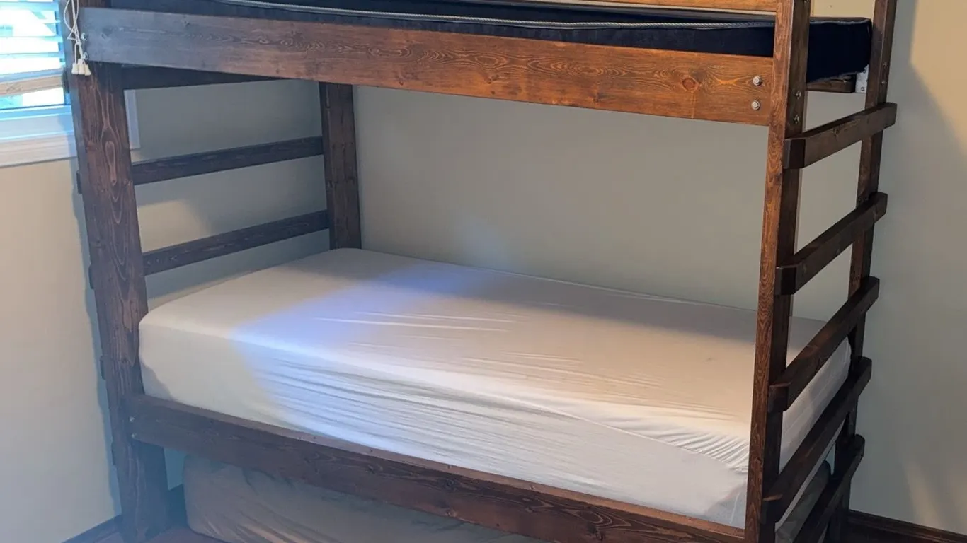 Heavy Duty Wooden Bunk Bed with Built-in Ladder and Twin Mattresses