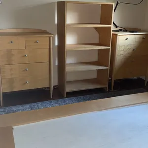 Lightwood Bedroom Set with King Platform, Two Dressers, and Shelf