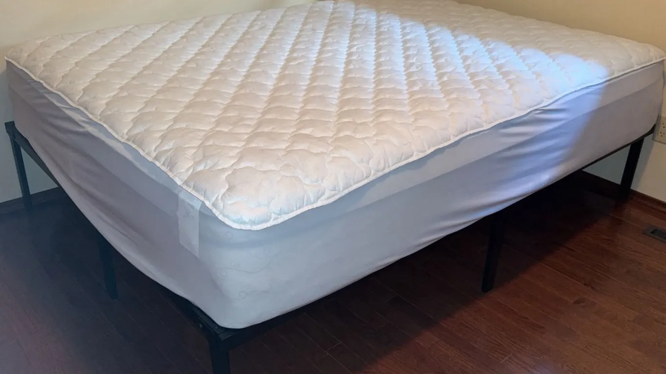 Queen Size Mattress with Metal Frame and Five-Shelf Wooden Ladder Bookcase