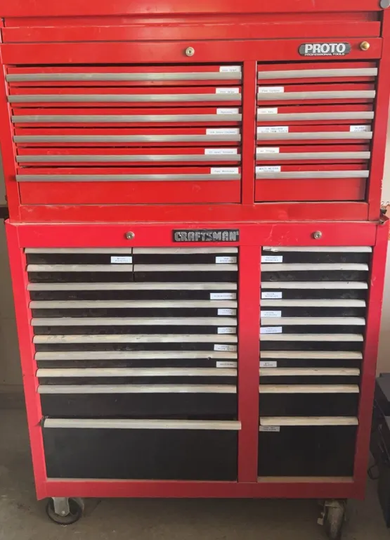 Proto Professional Tools and Double Stacked Craftsman Toolbox Filled with Tools