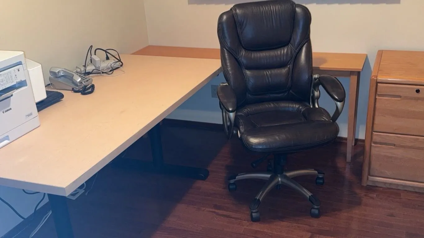 Office Furniture Set with Chair, Large Desk, Filing Cabinet, and Accessories