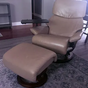 Ekornes Stressless Leather Recliner with Ottoman and Adjustable Tray Table