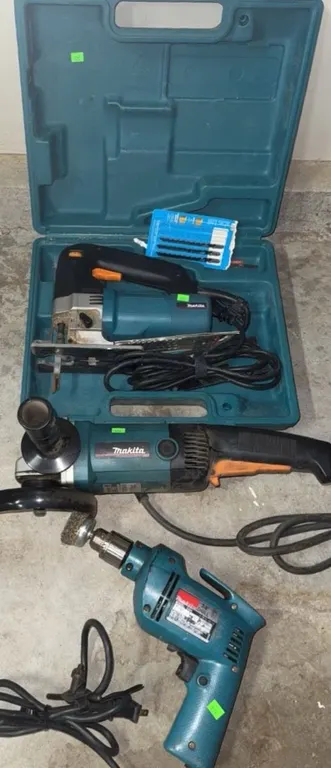 Makita Electric Tool Lot: Angle Grinder, Jig Saw, Drill with Accessories