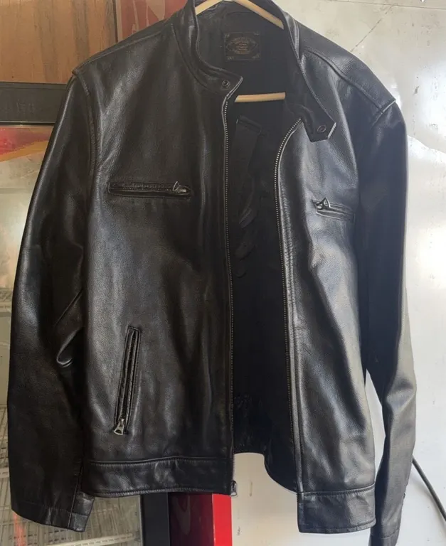 Lucky Brand Black Leather Jacket with Zippered Pockets