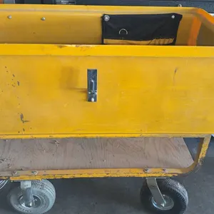 Yellow Utility Cart with Rubber Wheels and Mounted Power Strip