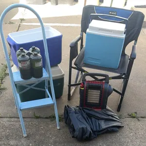 Outdoor Camping Gear Lot with Mr. Heater, Coolers, Chair and Accessories