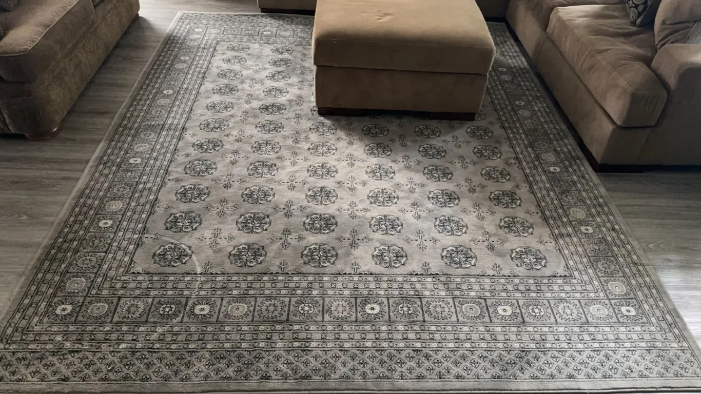 Matching Area Rug and Runner with Rustic Grey Table and Shelf