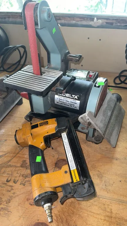 Delta 1 Inch Belt Disc Sander Model 31-080C and Stanley Bostitch Air Nailer