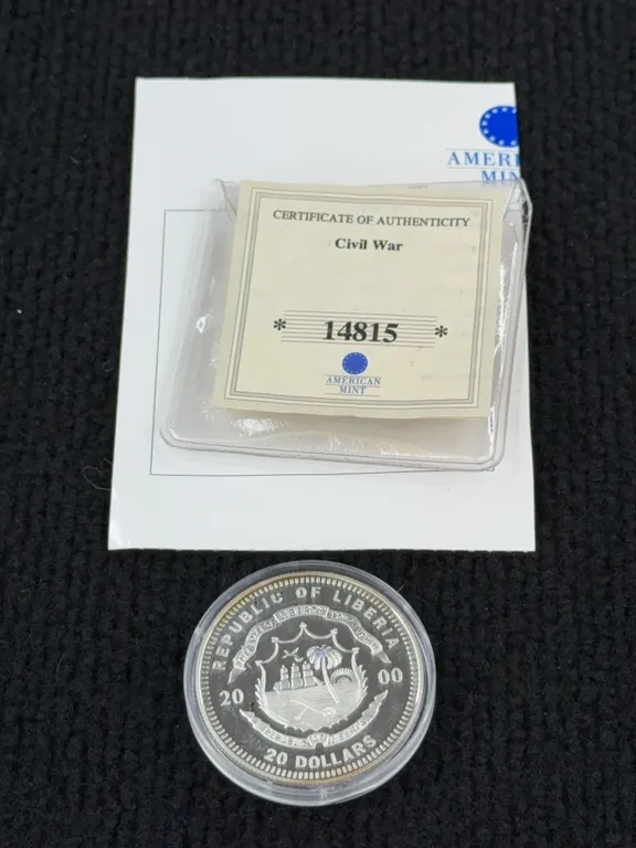 2000 Republic of Liberia Civil War, $20 Silver Coin, American Mint