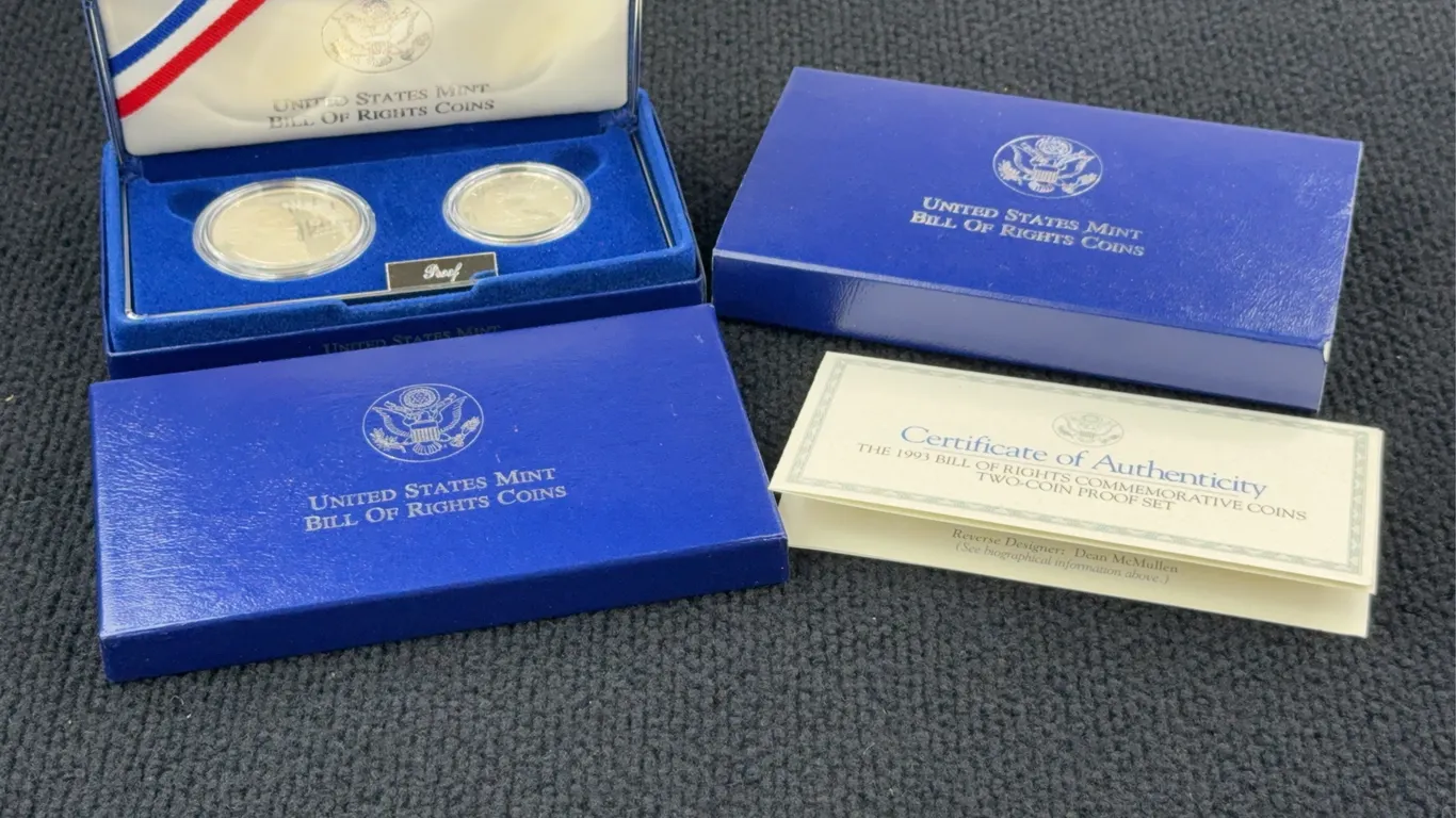 1993 Bill Of Rights Commemorative Silver Coin Set, San Francisco Mint, United States Mint