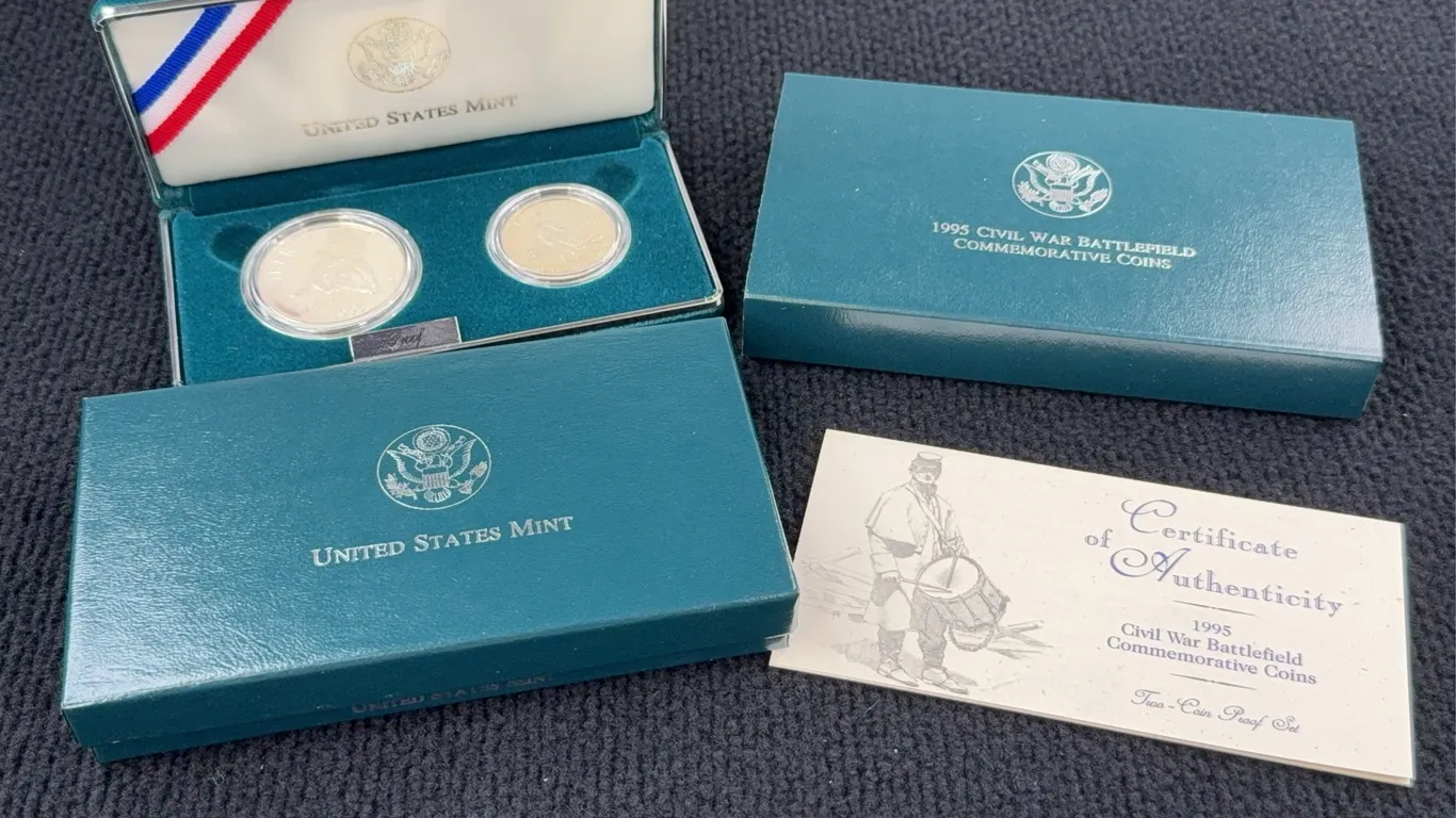 1995 Civil War Battlefield Commemorative Coin Set, Silver Dollar & Clad Half Dollar, San Francisco Mint, United States Mint