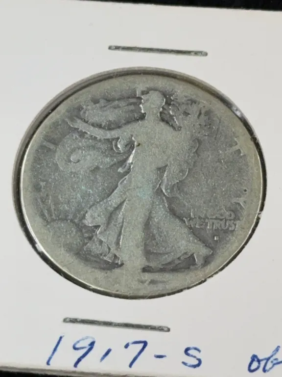 1917 Walking Liberty Silver Half Dollar, San Francisco Mint On Obverse