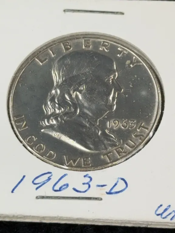 1963 Franklin Half Dollar Silver Coin, Denver Mint