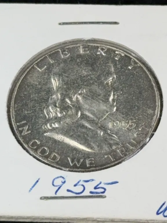 1955 Franklin Half Dollar Silver Coin, Philadelphia Mint