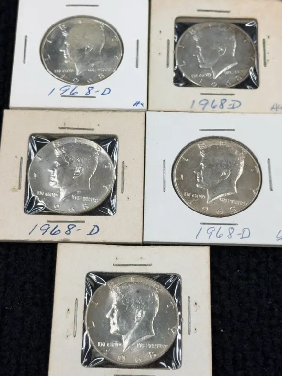 5 1968 Kennedy Half Dollar Coins, Denver Mint