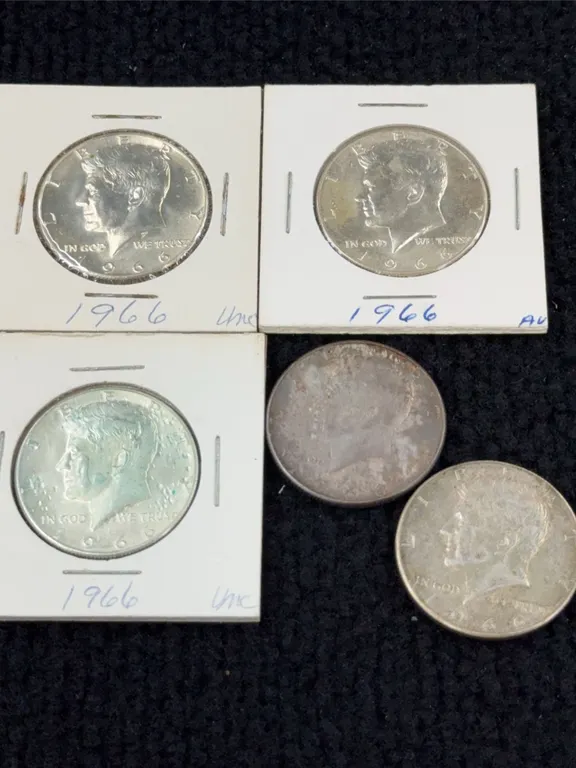5 1966 Kennedy Half Dollar Coin, Philadelphia Mint