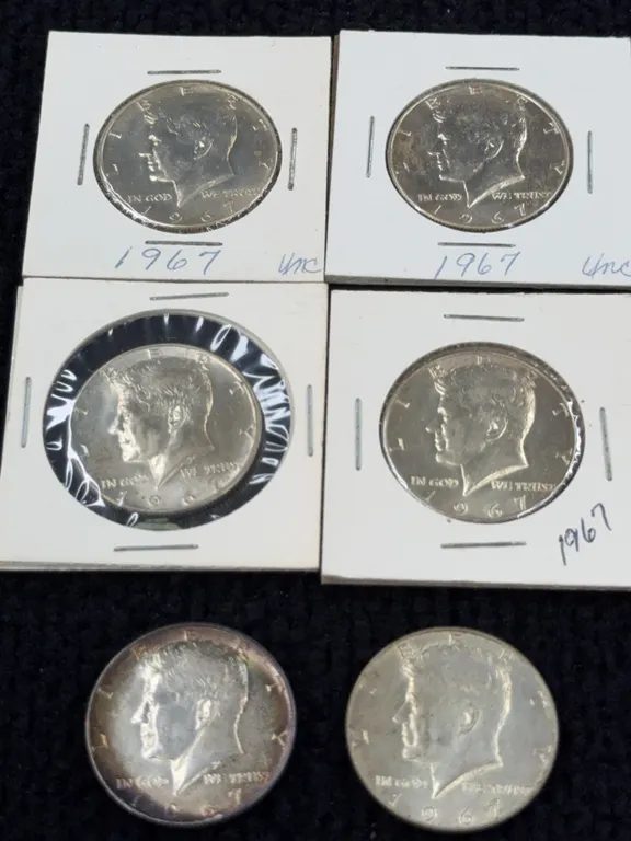 6 1967 Kennedy Half Dollar Coins, Philadelphia Mint