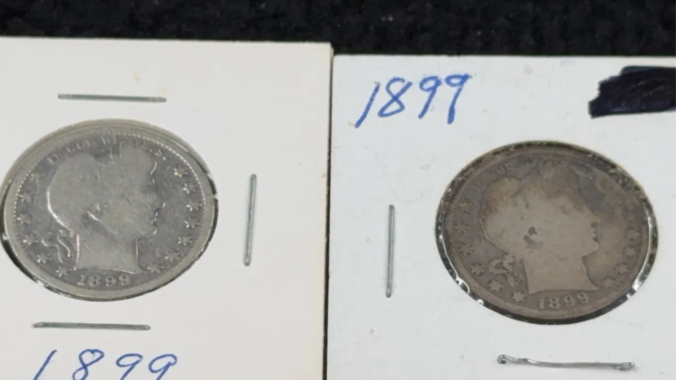 2 1899 Barber Silver Quarter Dollars, Philadelphia Mint