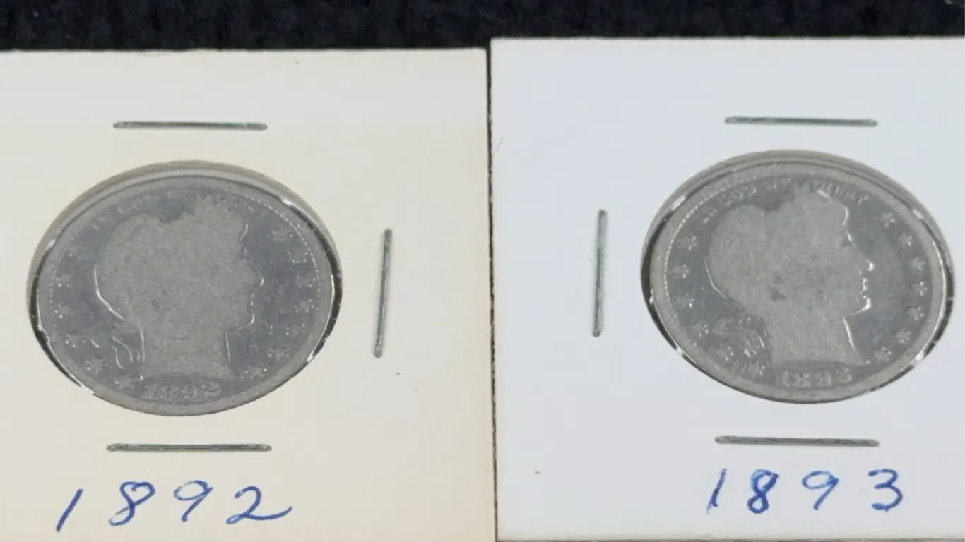 1892 & 1893 Barber Silver Quarter Dollars, Philadelphia Mint