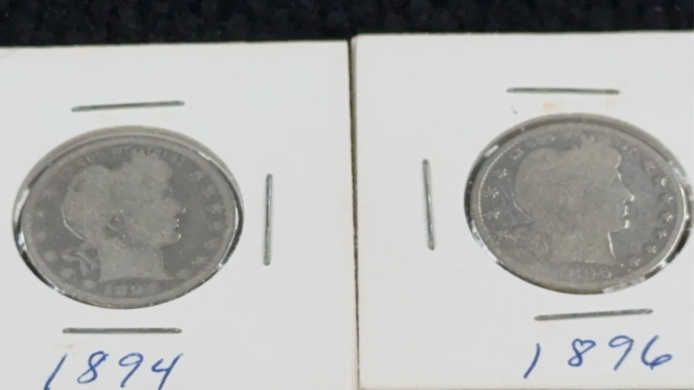 1894 & 1896 Barber Silver Quarter Dollars, Philadelphia Mint