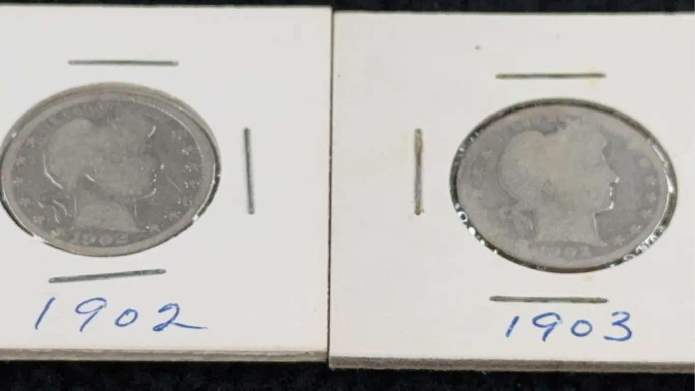 1902 & 1903 Barber Silver Quarter Dollars, Philadelphia Mint