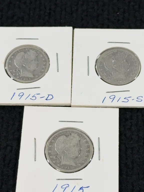 1915 Barber Silver Quarter Dollars, Denver, Philadelphia & San Francisco Mints