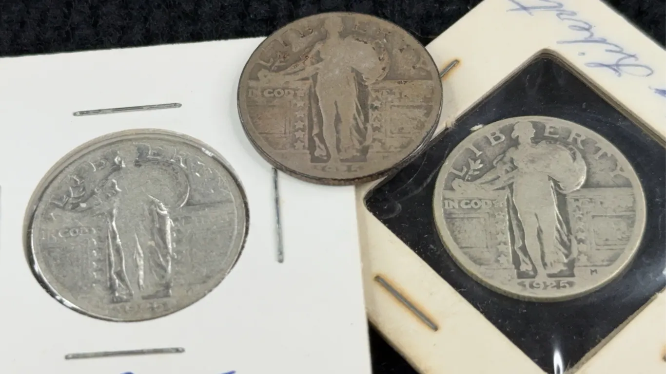3 1925 Standing Liberty Silver Quarter Dollars, Philadelphia Mint