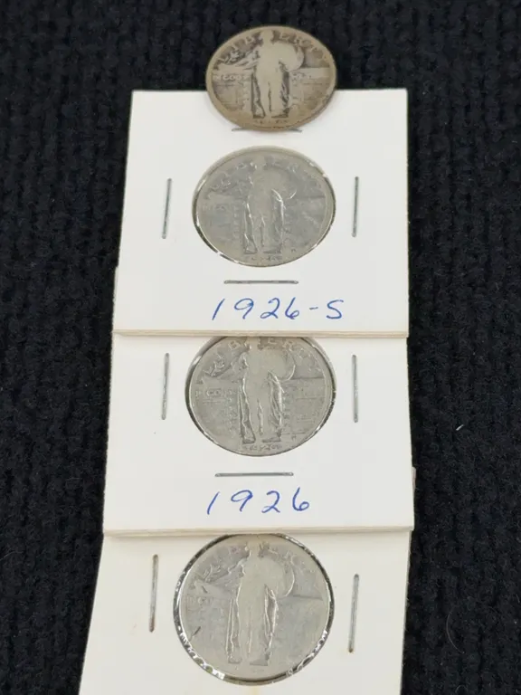 4 1926 Standing Liberty Silver Quarter Dollars, Denver, Philadelphia, & San Francisco Mint