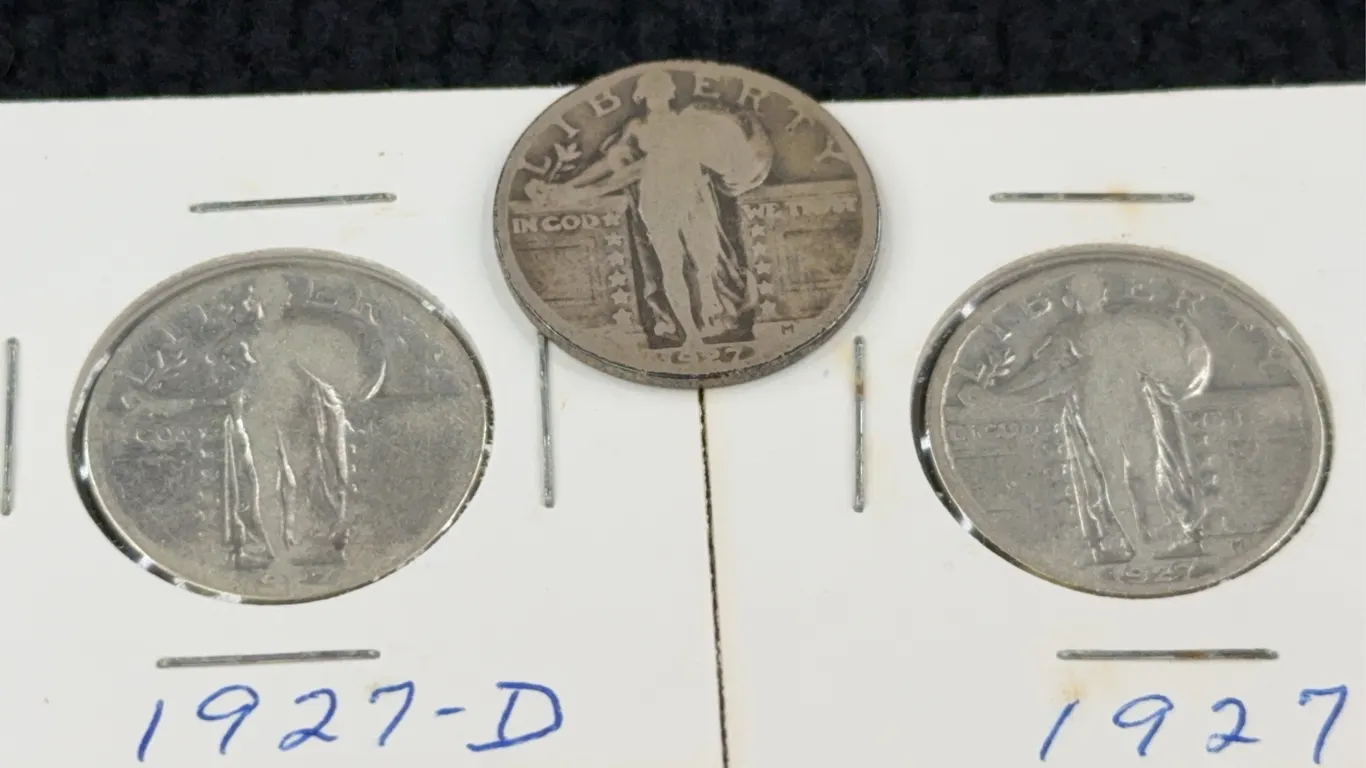 3 1927 Standing Liberty Silver Quarter Dollars, Denver & Philadelphia Mint