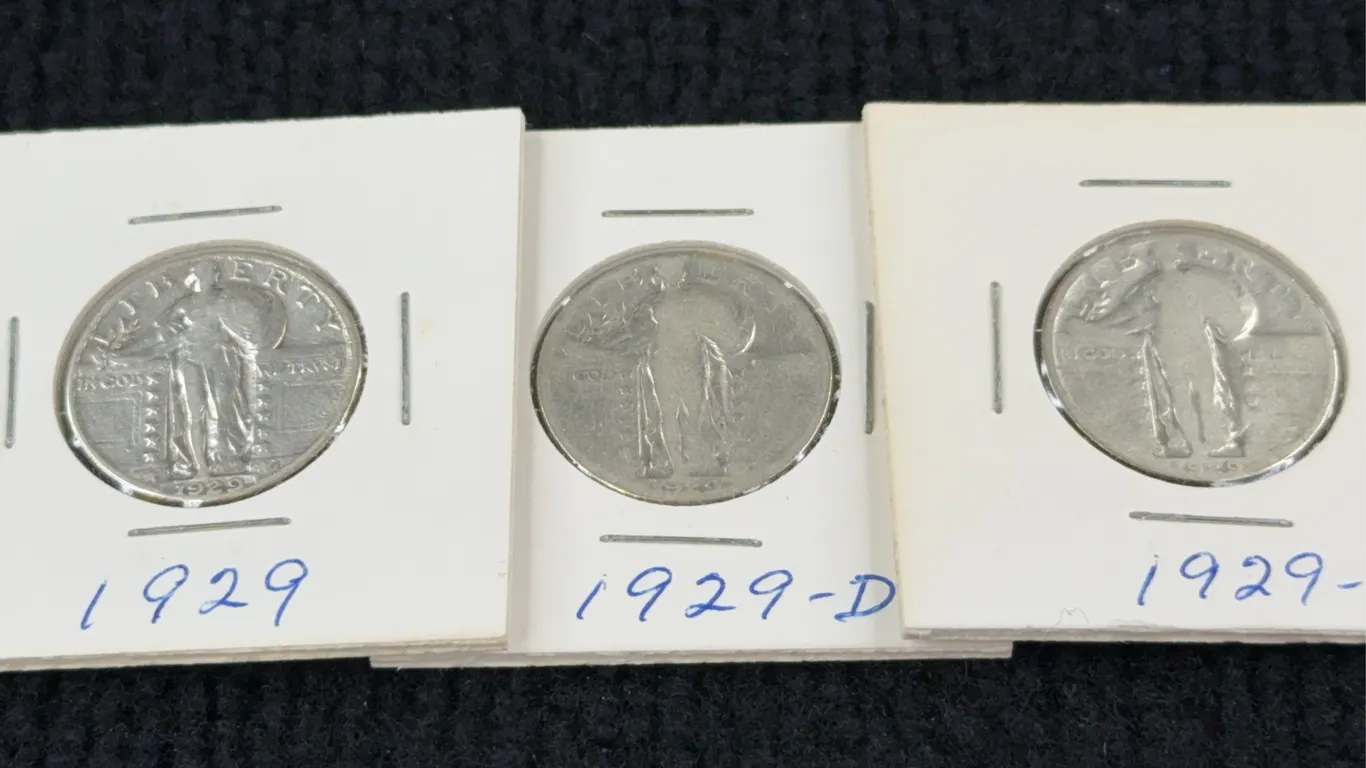 3 1929 Standing Liberty Silver Quarter Dollars, Philadelphia and Denver Mint