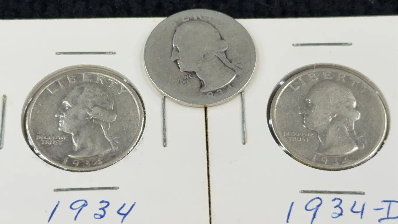 3 1934 Washington Silver Quarter Dollars, Philadelphia and Denver Mint