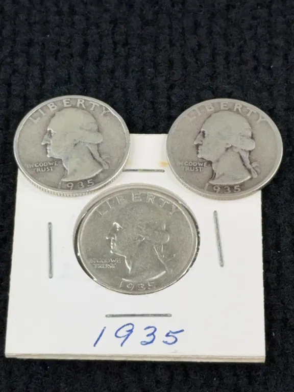 3 1935 Washington Silver Quarter Dollars, Philadelphia Mint