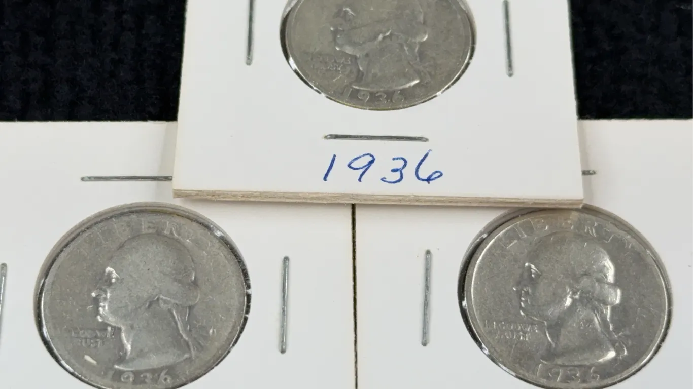 3 1936 Washington Silver Quarter Dollars, San Francisco, Denver, and Philadelphia Mint