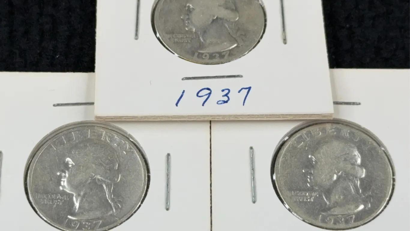 3 1937 Washington Silver Quarter Dollars, Philadelphia, Denver, and San Francisco Mint