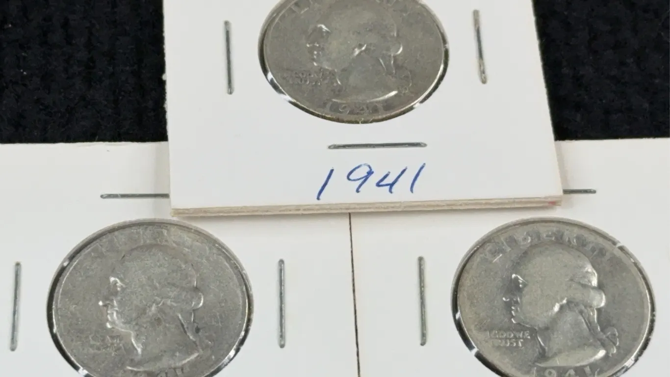 3 1941 Washington Silver Quarter Dollars, Philadelphia, Denver, San Francisco Mint