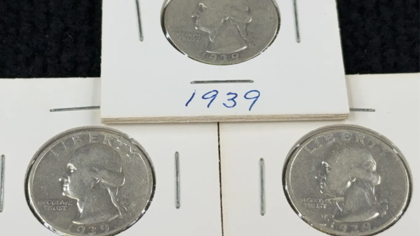 3 1939 Washington Silver Quarter Dollars, San Francisco, Denver, and Philadelphia