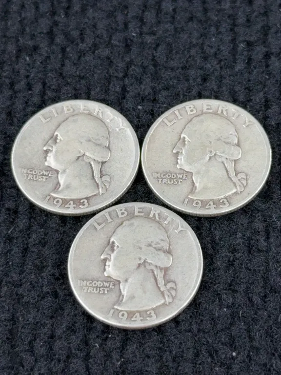 3 1943 Washington Silver Quarter Dollars, Philadelphia Mint