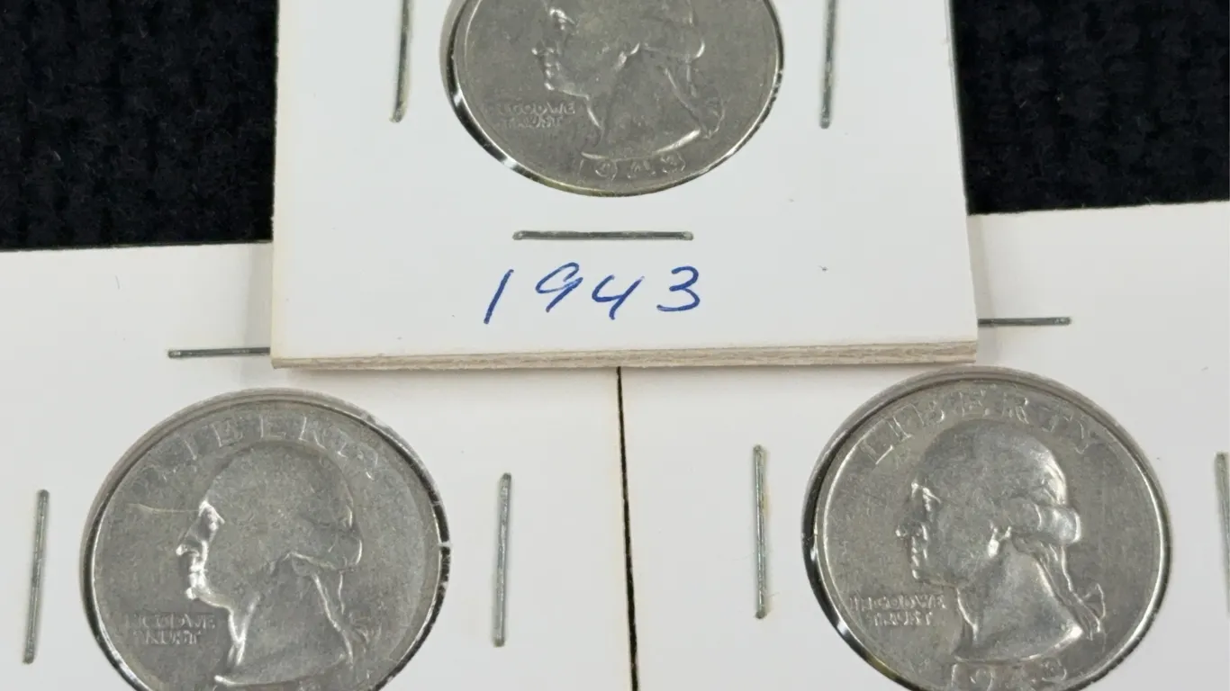 3 1943 Washington Silver Quarter Dollars, Philadelphia, Denver, and San Francisco Mint