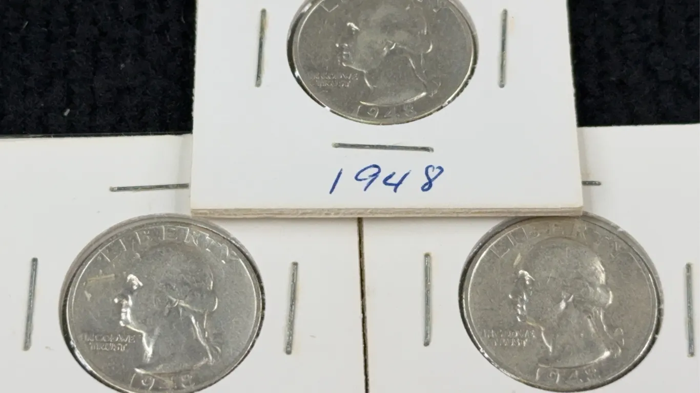 3 1948 Washington Silver Quarter Dollars, San Francisco, Philadelphia, and Denver Mint