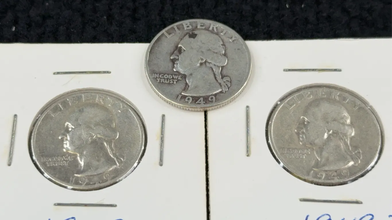3 1949 Washington Silver Quarter Dollars, Philadelphia and Denver Mint