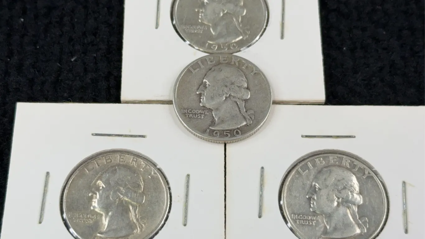 4 1950 Washington Silver Quarter Dollars, Philadelphia, San Francisco & Denver Mints