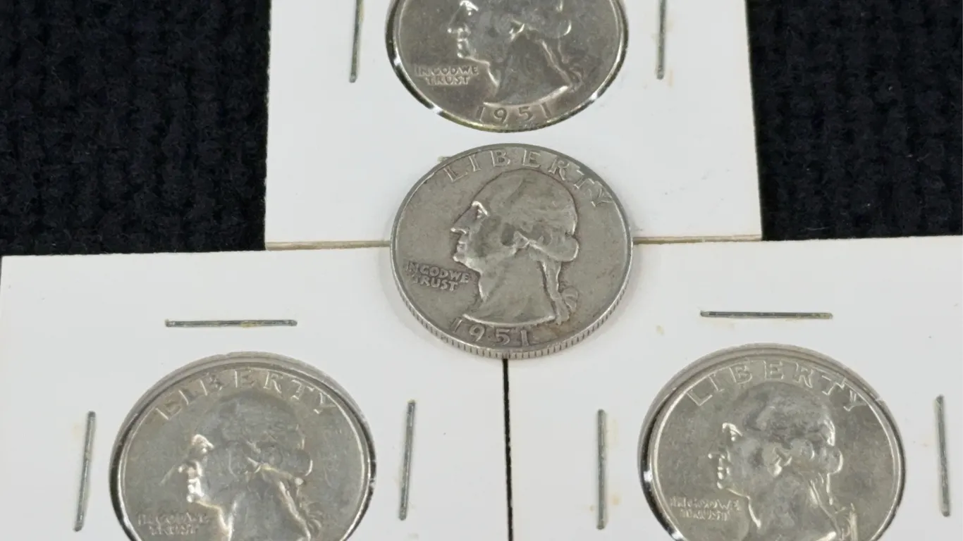 4 1951 Washington Silver Quarter Dollars, Philadelphia, San Francisco & Denver Mint