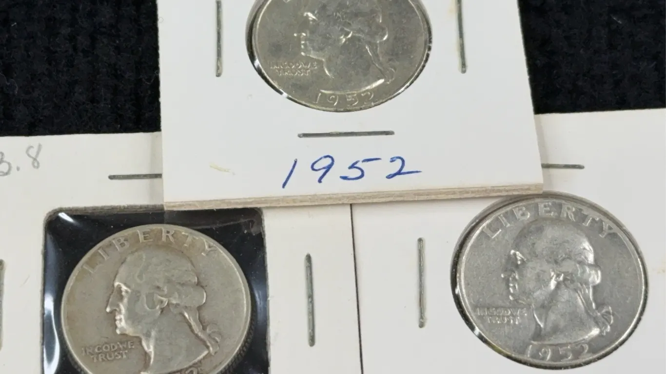 3 1952 Washington Silver Quarter Dollars, Philadelphia, San Francisco & Denver Mint